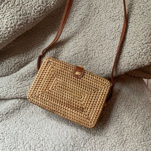 Brown Rattan Rectangle Crossbody